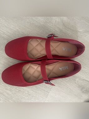 MIA Red Knit Mary Jane Flats with Buckle Strap